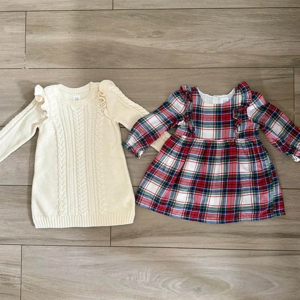 Cream Knit Dress and Plaid Dress Set toddler Christmas dress
